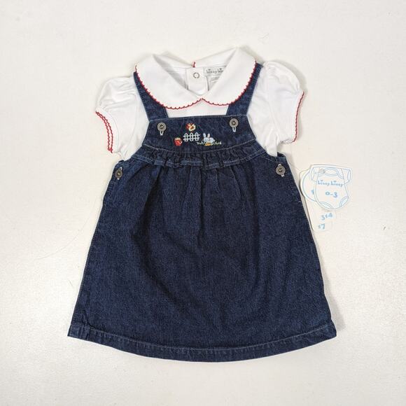 Kissy Kissy Other - Kissy Kissy Dress Bodysuit Baby Girls Size 0-3m Farm Denim Embroidered